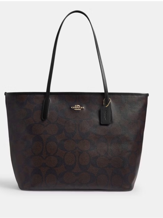 Coach Handbags - 🤎Coach NWT Walnut Brown & Black Large City Tote In Signature C Monogram /Zipper
